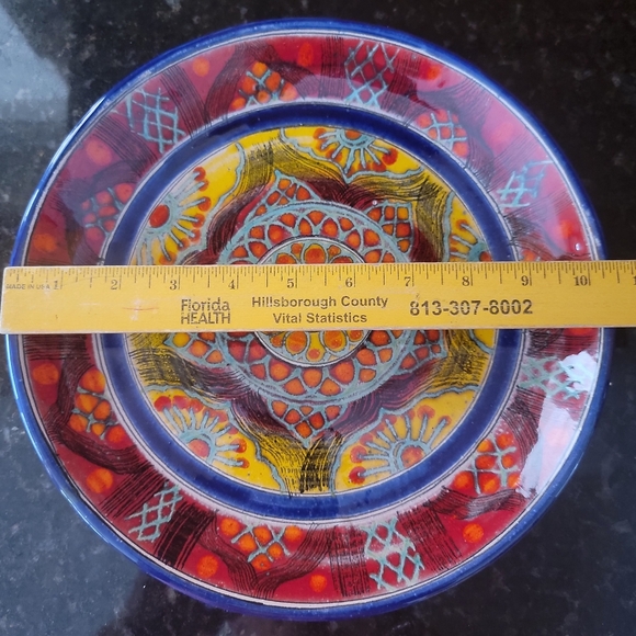 Santo Stefano Di Camastra Pottery Colorful Red Blue &Yellow 10.5" plate - Picture 9 of 9